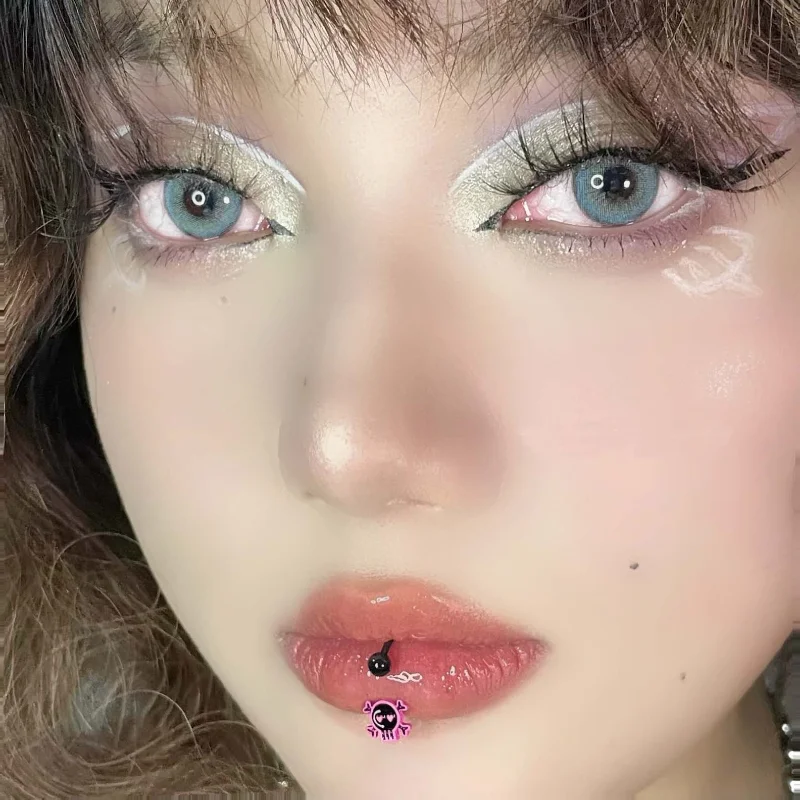 1PC Piercing al labbro anello del labbro Labret Piercing rosa scheletro  testa Helix Piercing orecchino Y2k gioielli accessori per il corpo per le  donne