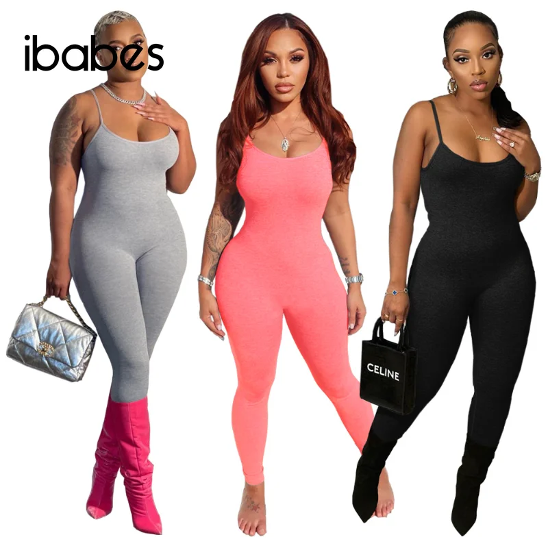

Plain Women Rompers Fitness Spaghetti Straps Skinny Jumpsuit 2023 Summer Workout Activewear Solid Sporty Jogging Long Playsuit
