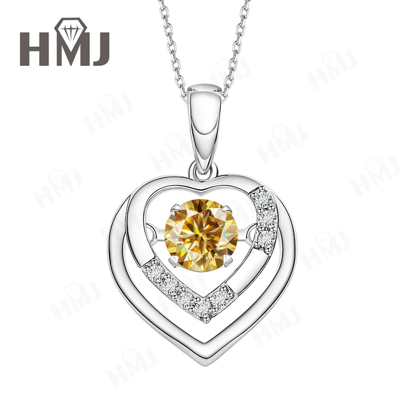 Herzförmige Moissanit-Halskette D, Weiß, Rundschliff, Weißgold, Gelbgold, romantischer Anhänger, edler Schmuck, Geschenk zum Jahrestag – Detail 10