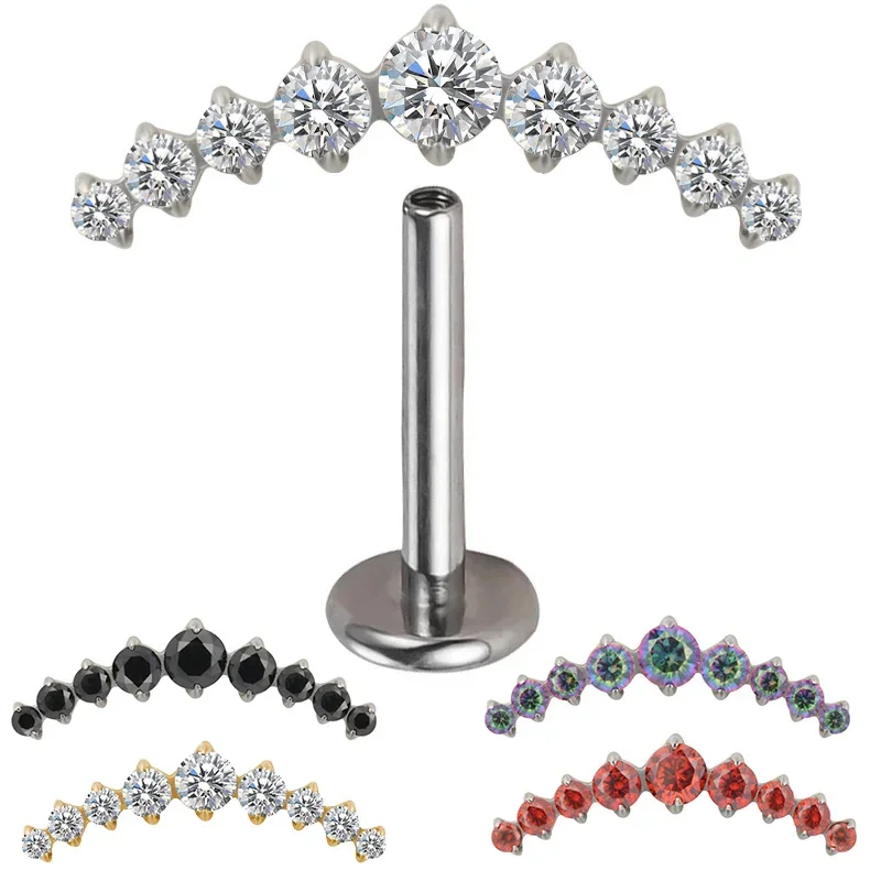 G23 Titanium EAR PIERC Internally Thread 9 Prong CZ Pave Top Ear Rings Cartilage Tragus Earrings Lip Stud Helix Piercing Jewelry piercing jewelry,body piercing earrings,ear piercing jewelry,metal jewelry,body piercing jewelry,body jewelry
