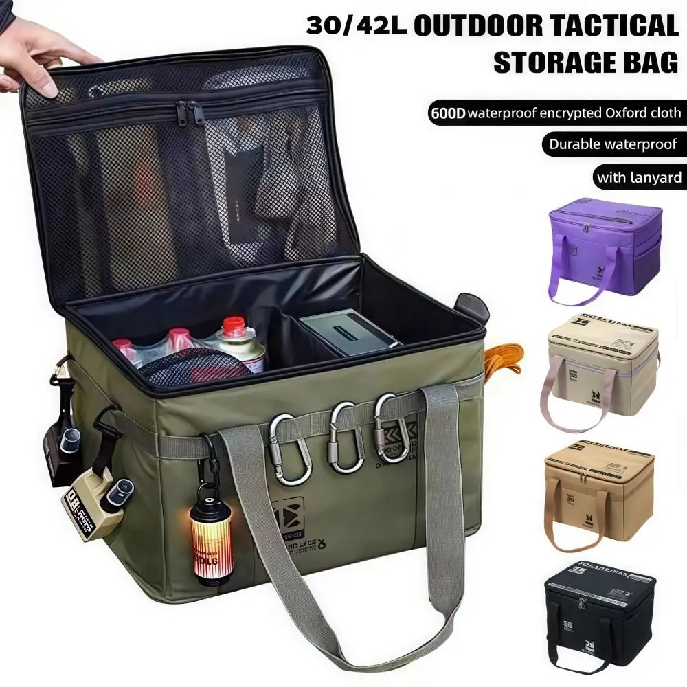 42L/30L Camping Storage Bag Foldable Waterproof Practical Handbag Large Capacity 600D Oxford Fabric Picnic Storage Bag Outdoor
