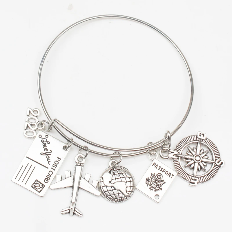 2023 2024 2025 Earth Plane Cartolina Bracciale In Lega Bussola Ciondolo Braccialetto Da Viaggio Best Friend Gioielli Regalo Fatto A Mano Fai Da Te