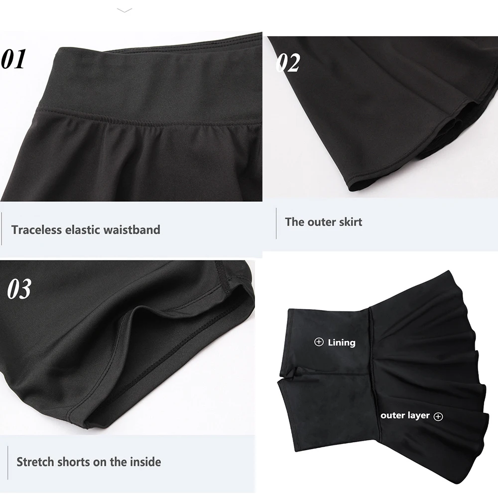 Women Tennis Skorts Female Skirts High Waist Dress Yoga Fitness Golf Badminton Wear Sport Underpant Skirt with Shorts Underneath sports skirt