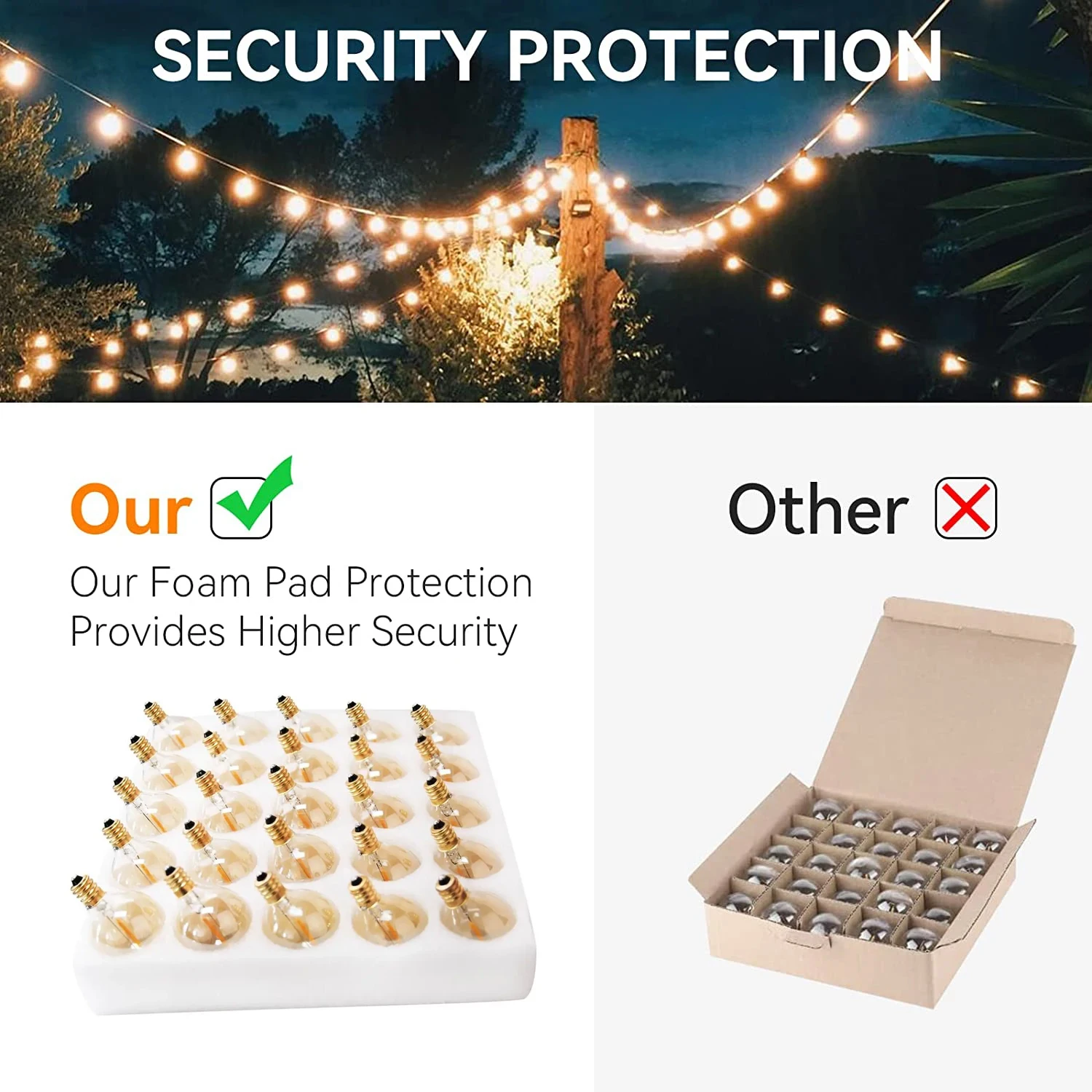 50Pcs G40 문자열 빛 교체 전구 골드 색조 유리 E12 220V 기본 1W 디 밍이 가능한 야외 장식 글로브 LED 필 라 멘 트 전구