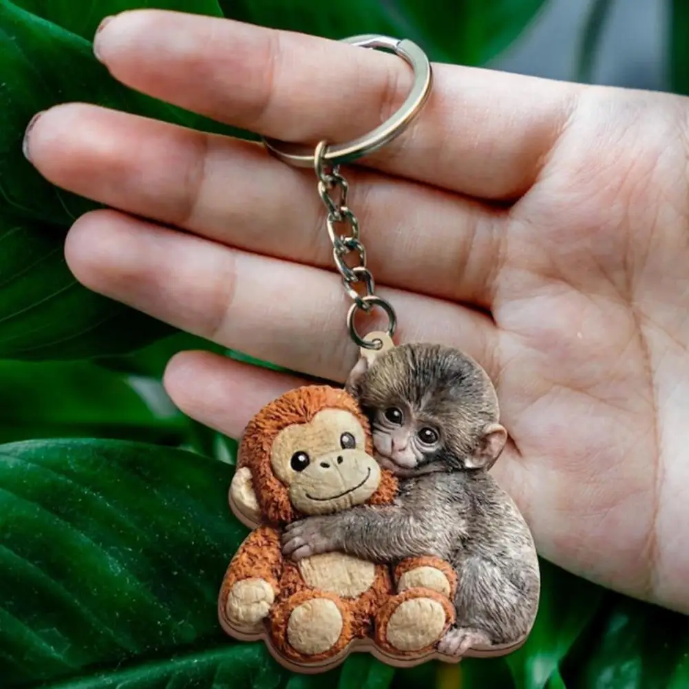 귀여운 펀치 원숭이 아크릴 2D 펜던트 장난감 열쇠고리 자동차 장식 패션 키 액세서리 홈 데코레이션 피규어 미니어처 모델