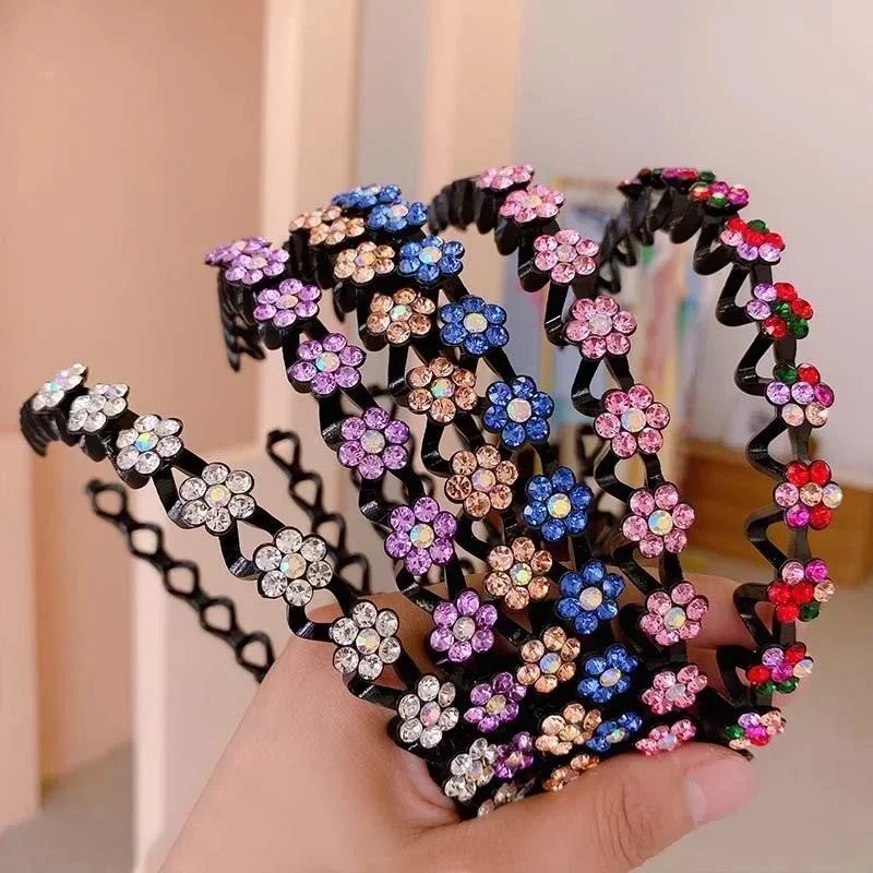 Fashion Pearl Non-Slip Rhinestone Girls Hair Hoop Pretty Elastic Flower Women Headband Suitable Girls Decorative Hair Accessory