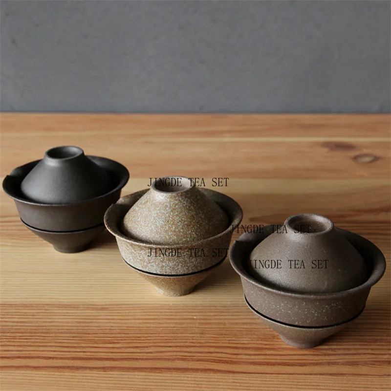 Ceramic portable travel tea set Kung Fu 1 pot 2 cups home office water cup Japanese retro lid bowl