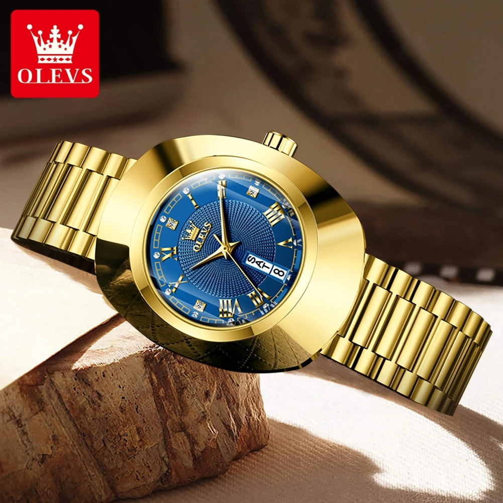 OLEVS 7008 New Big Dial Luxury Quartz Watch For Women Diamond Dual Calendar Elegant Ladies Hand Clock Waterproof Woman Watches