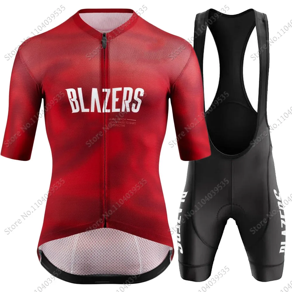 Miami-Blazers Cycling Jersey Set Summer White Red Cycling Clothing Road Bike Shirts Suit Bicycle bib Shorts MTB Maillot