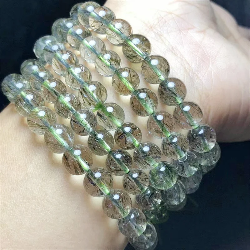 

Natural Green Rutilated Quartz Bracelet Fortune Energy Bangle Mineral String Woman Amulet Jewelry Healing Gift 1pcs