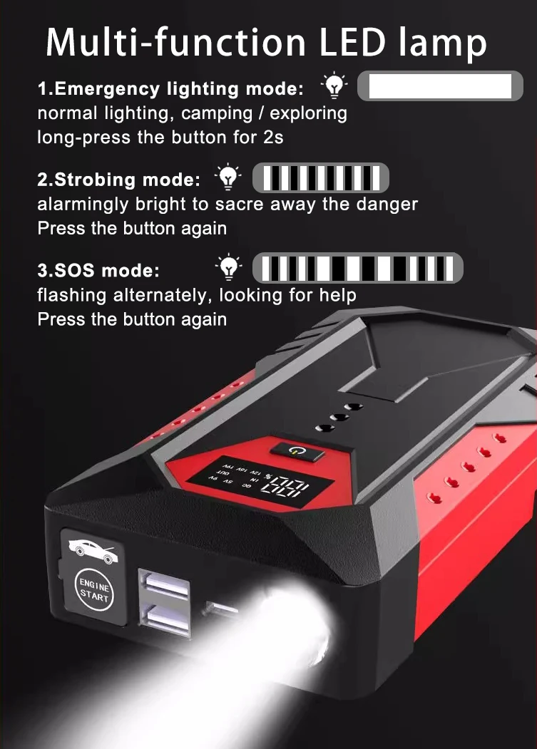 Car Jump Starter Portable Power Bank 12V for 2.5L/6L Emergency