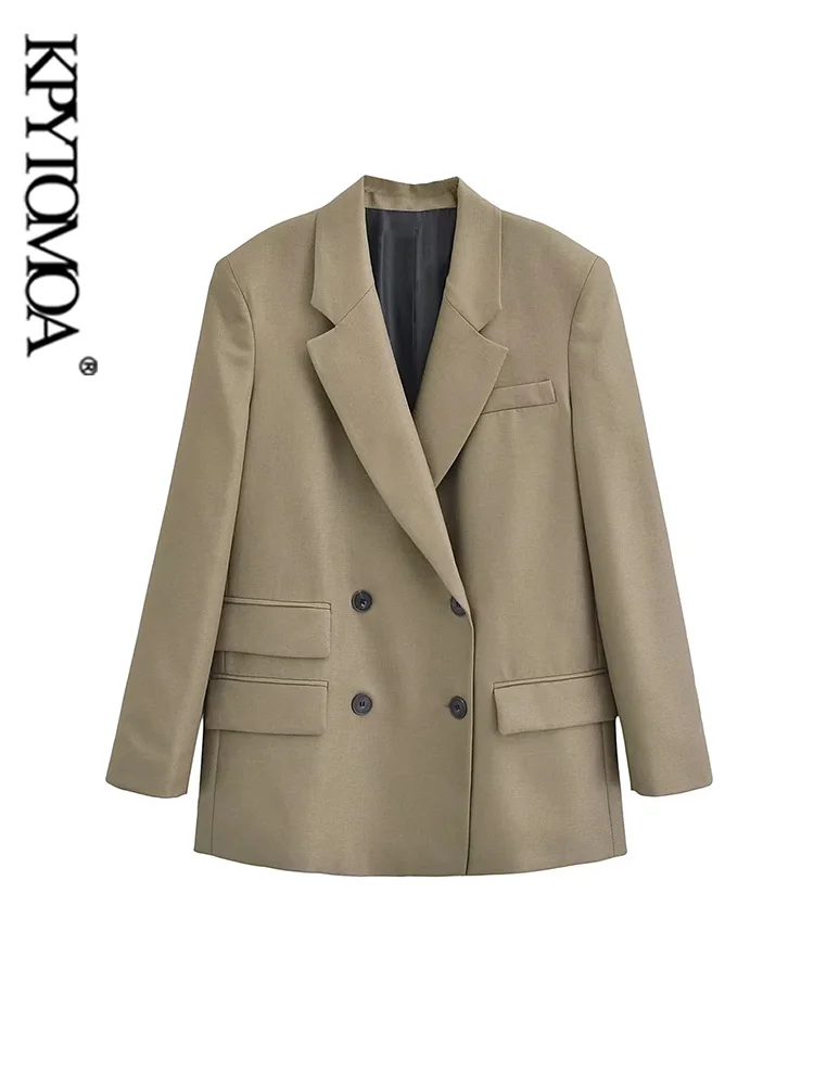

KPYTOMOA-Women's Oversized Double Breasted Blazers, Long Sleeve Coat, Flap Pockets, Female Outerwear, Chic Tops, Fashion