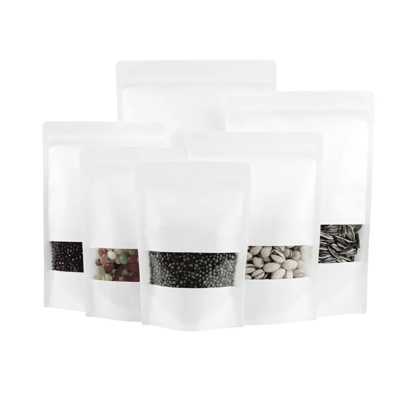 100/50pcs 지퍼 잠금 크래프트 종이 창 가방 말린 음식, 과일, 차 SelfSealing 지퍼 가방에 대 한 선물 포장 파우치 스탠드