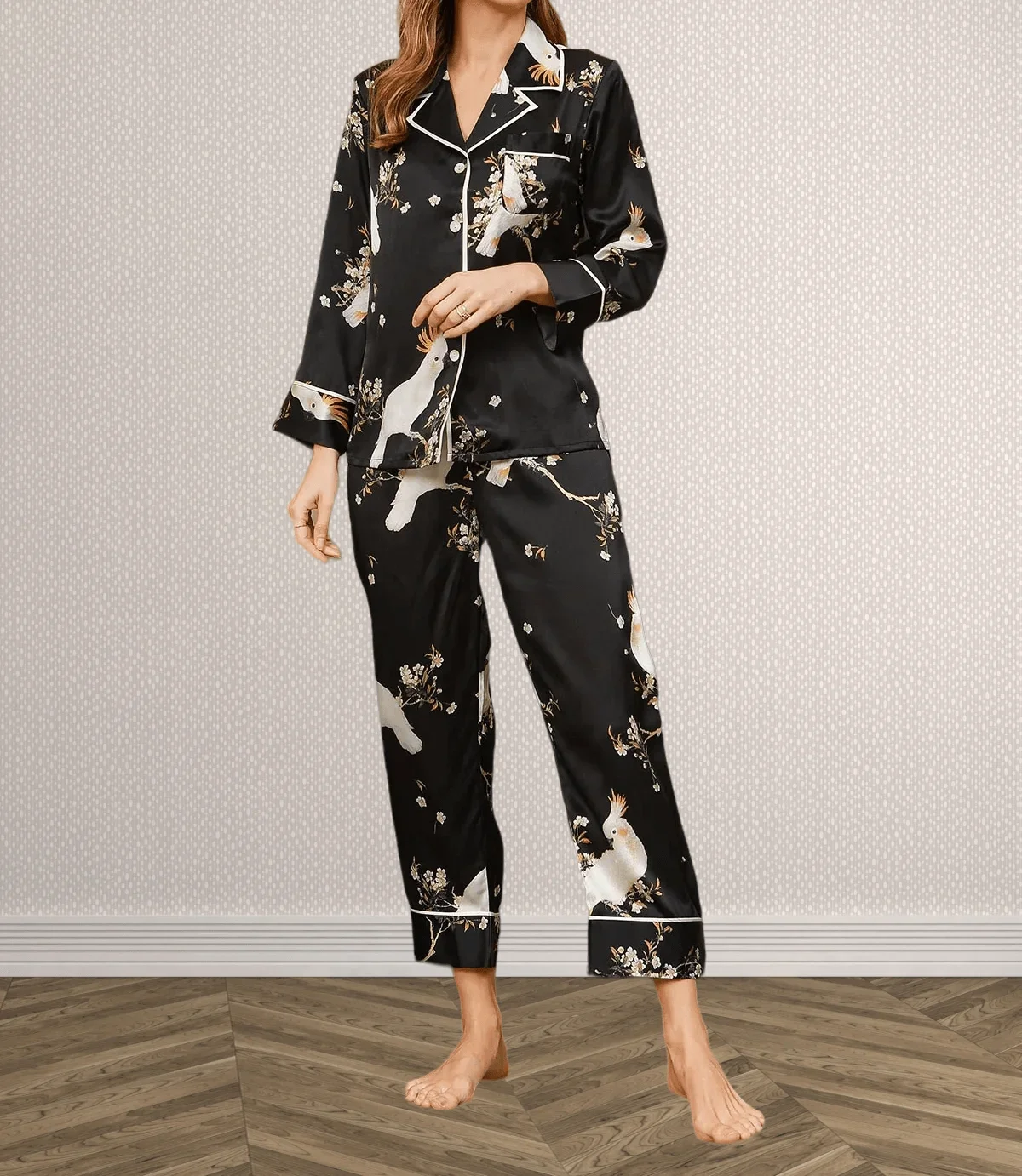 Printed Ladies Mulberry Silk pyjamas Tops & Pants Women Long Sleeve Soft Nightwear Female Loungewear Pure Silk Sleepwear Set - Image 2