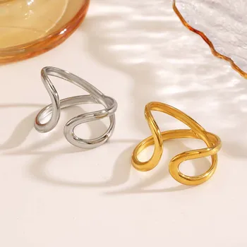 Anelli aperti asimmetrici geometrici in acciaio inossidabile per donna Uomo Anelli semplici regolabili vuoti color oro argento Gioielli con ciondoli