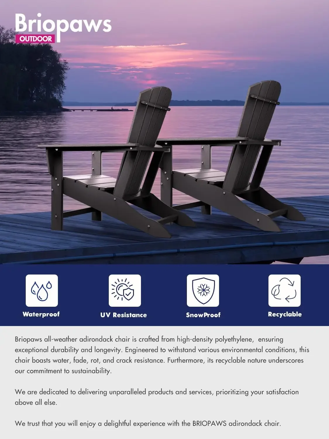 Adirondack-Chairs-Set of 2 | Fire Pit Chair | Oversized , HDPE Plastic , Weather Resistant , Grey