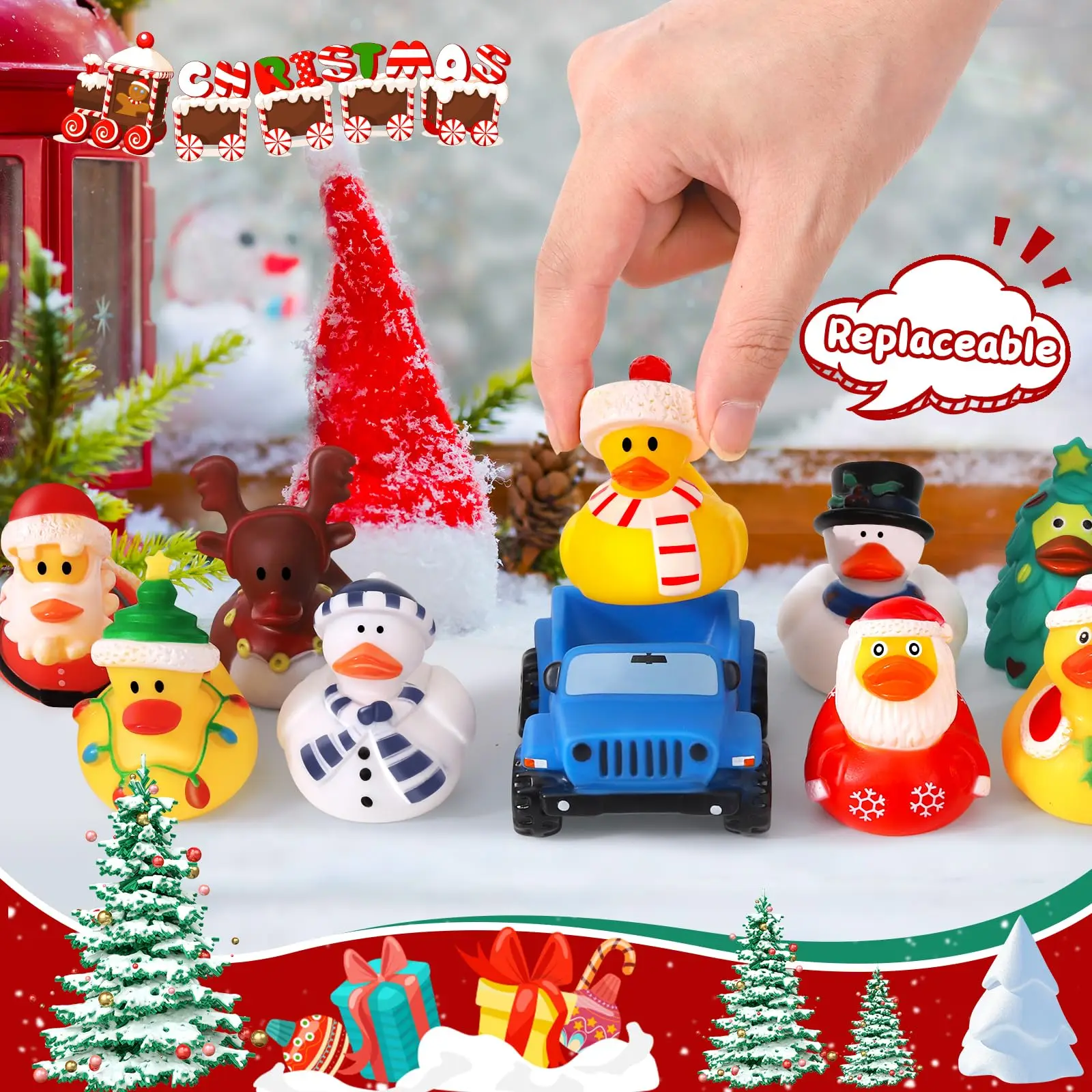 24 Pcs Christmas Jeep Ducks Rubber Ducks, 3.5 Inch Jeep Ducks for Ducking, Jeeps Suitable for 2 Inch Ducks, 12 Christmas Rubber 4