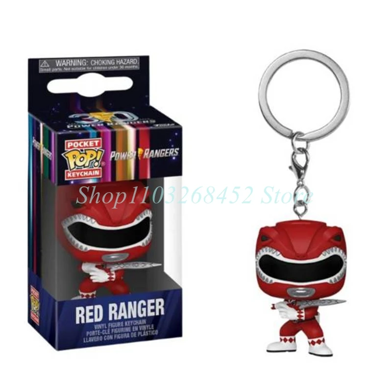 thumbnail image 1 of Llavero de bolsillo Funko Ranger rosa, Ranger rojo, azul y amarillo, figura de acción de vinilo, modelo de colección, juguetes para regalos de cumpleaños y Navidad., 1 of 5