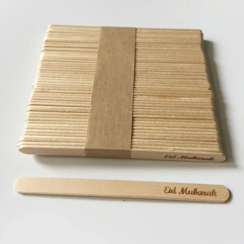 50pcs Personalized Lollipop Sticks Eid Mubarak Wood Ice Cream Stick for Silicone Mold Party Event Cakesicle Popsicle Stick