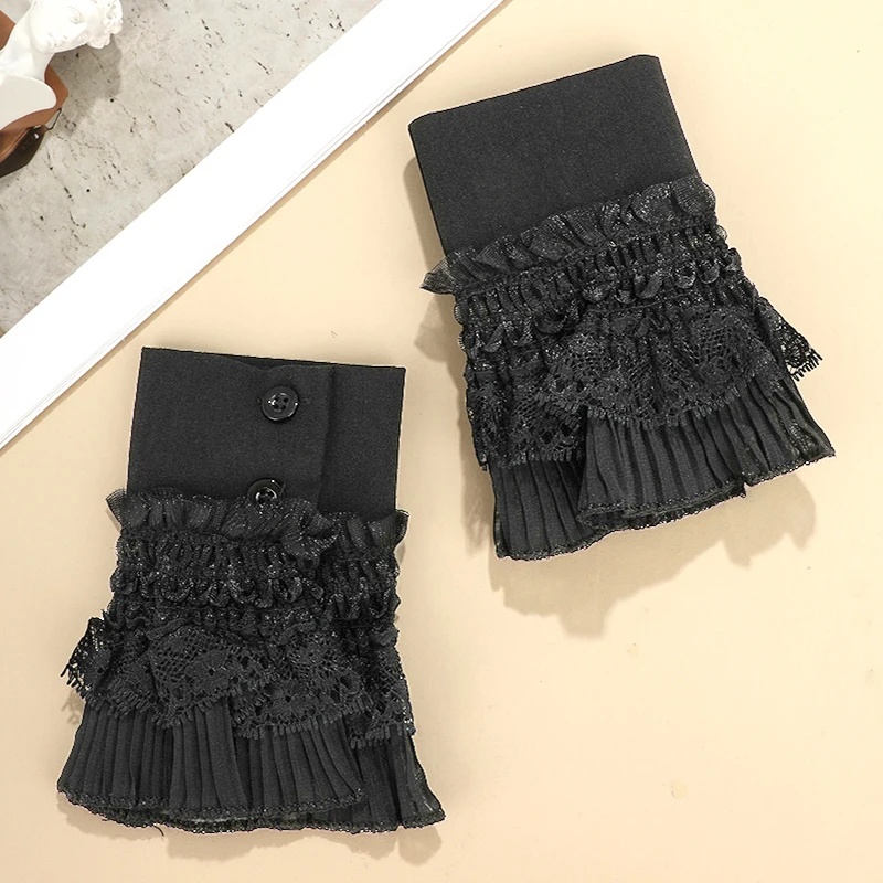 LoudSung False Sleeves - Polsini a mano con volant floreali, a strati di pizzo, con maniche finte rimovibili, per donne e ragazze, 22