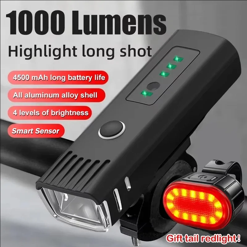 Ultra-Bright USB Rechargeable Bicycle Light Set with Smart Sensor & Waterproof Design
