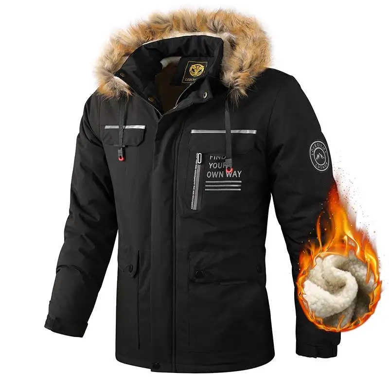 Winter Fleece Warm Thick Parkas Men Fashion Hooded Fur Collar Windproof Parka Jacket Coat Men Classic Casual Jacket parka coat,parkas coat