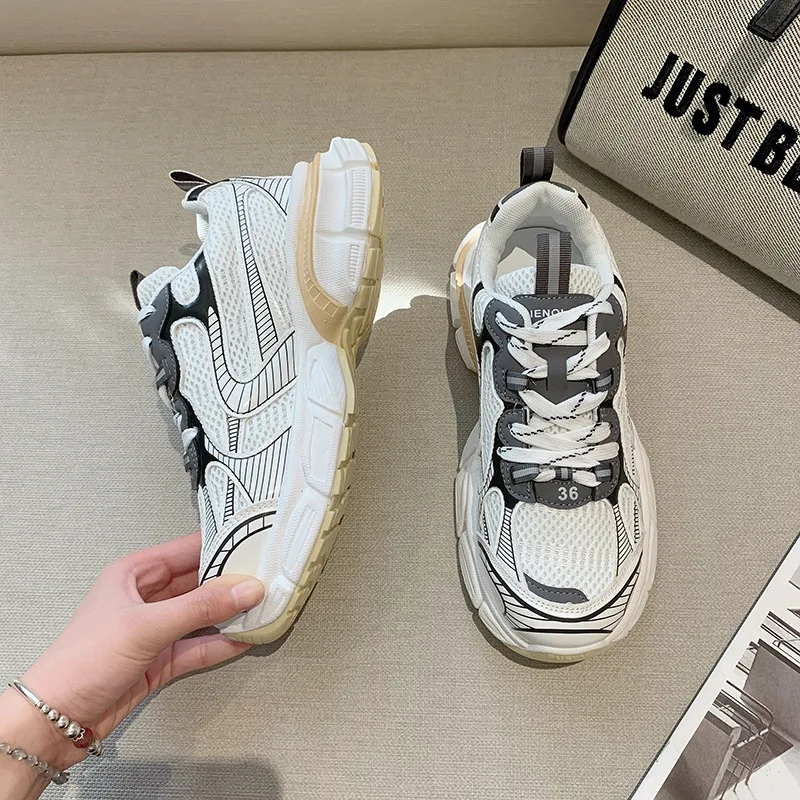 

Women Casual Shoes Simple Vulcanized Shoes 2023 New Breathable Increase Mesh Fabric Sports Shoes Vintage Lace-up Flats for Women