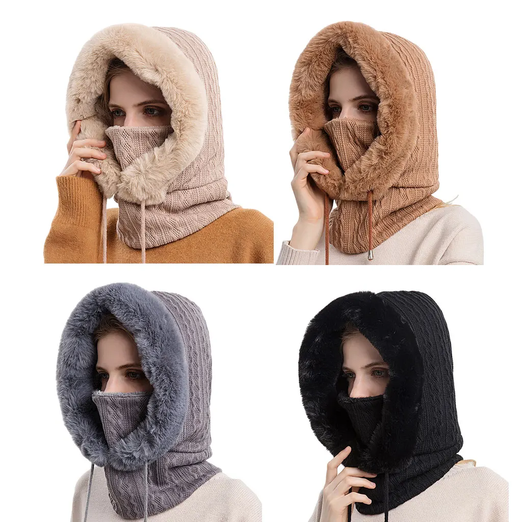 Winter Women 3in1 Knitted Ski Hat With Scarf Neck Warmer