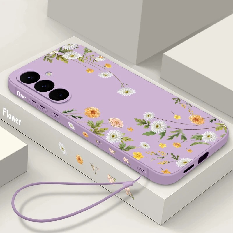 Pink Flower Pattern Phone Case with Soft Lanyard Cover