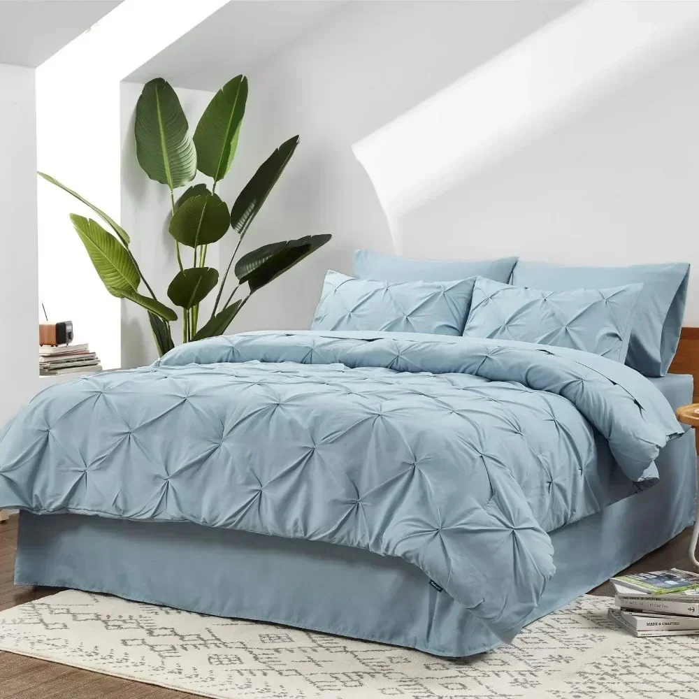 Duvetcoversetof7piecespinchedlightblueCalikingsizebedding