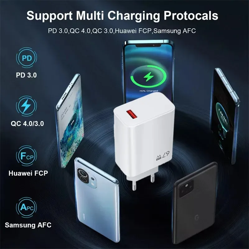 Fast Charging USB Adapter with 6A Cable for Mobile Phones