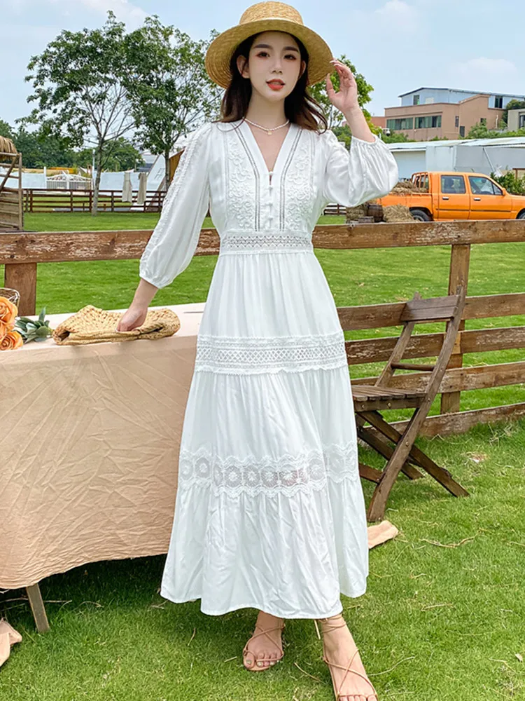 Amazon Vestido Algodon Manga Larga Nuevo Vestido Elegante De