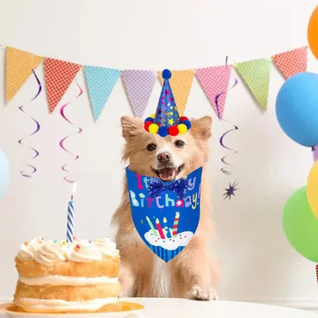 Birthday Party Bandana Scarf Dog Clothes With Hat Cute Bow Tie Small Pet Three-Piece Set Cute Pet Party Decorations Ropa Perro 5