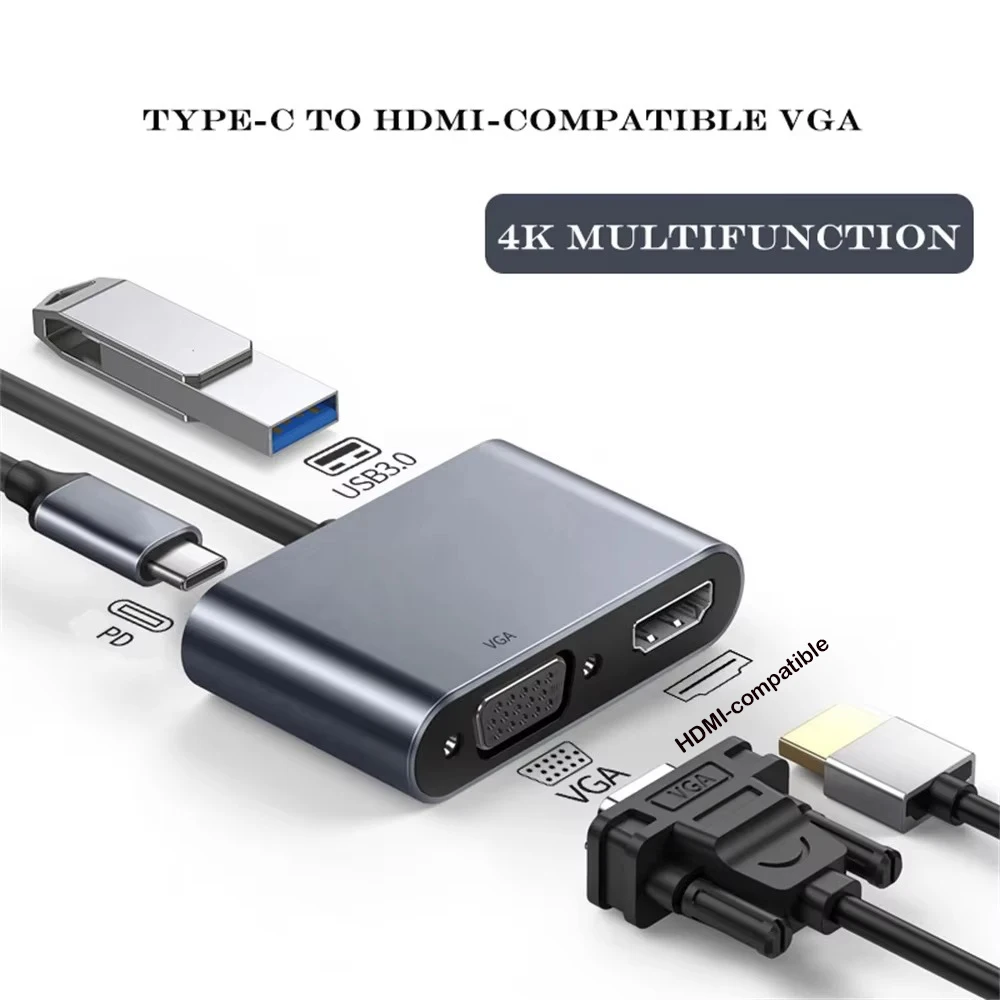 USB C To HDMI-Compatible VGA Type-C Digital AV Multiport Adapter Thunderbolt 3 Converter To 4K 1080P Fast Charging for MacBook