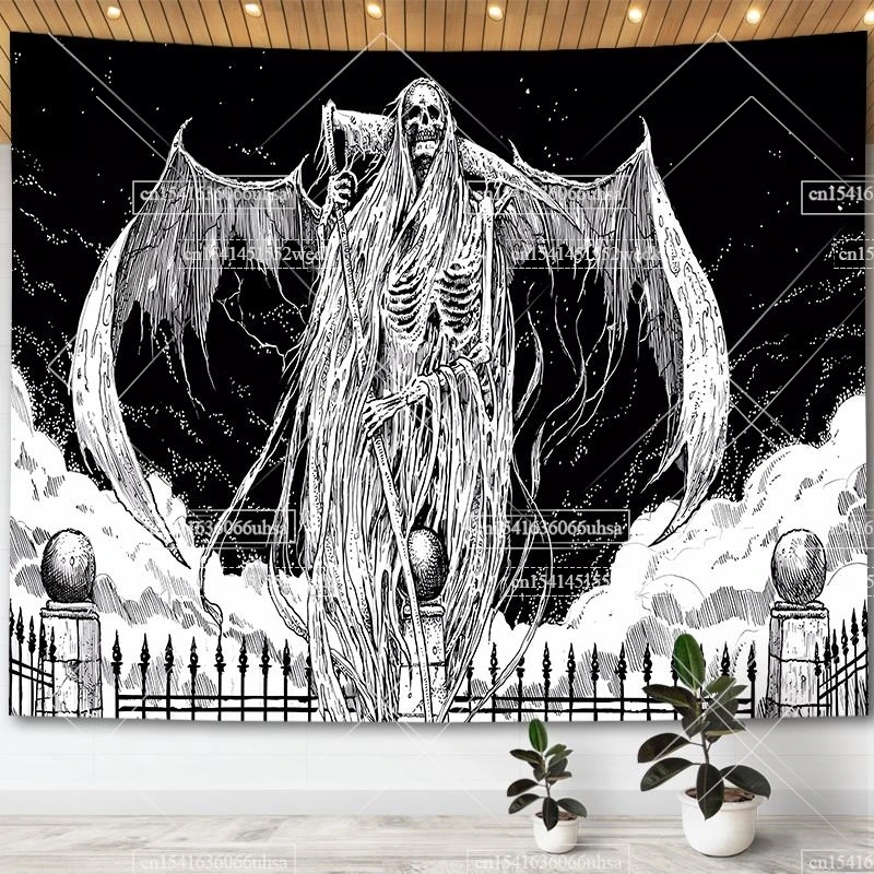 Atrippy Arazzo Hippie Teschio Spaziale 130x150 Cm – Gotico Luna Stellata, Decorazione Da Parete Per Camera Da Letto