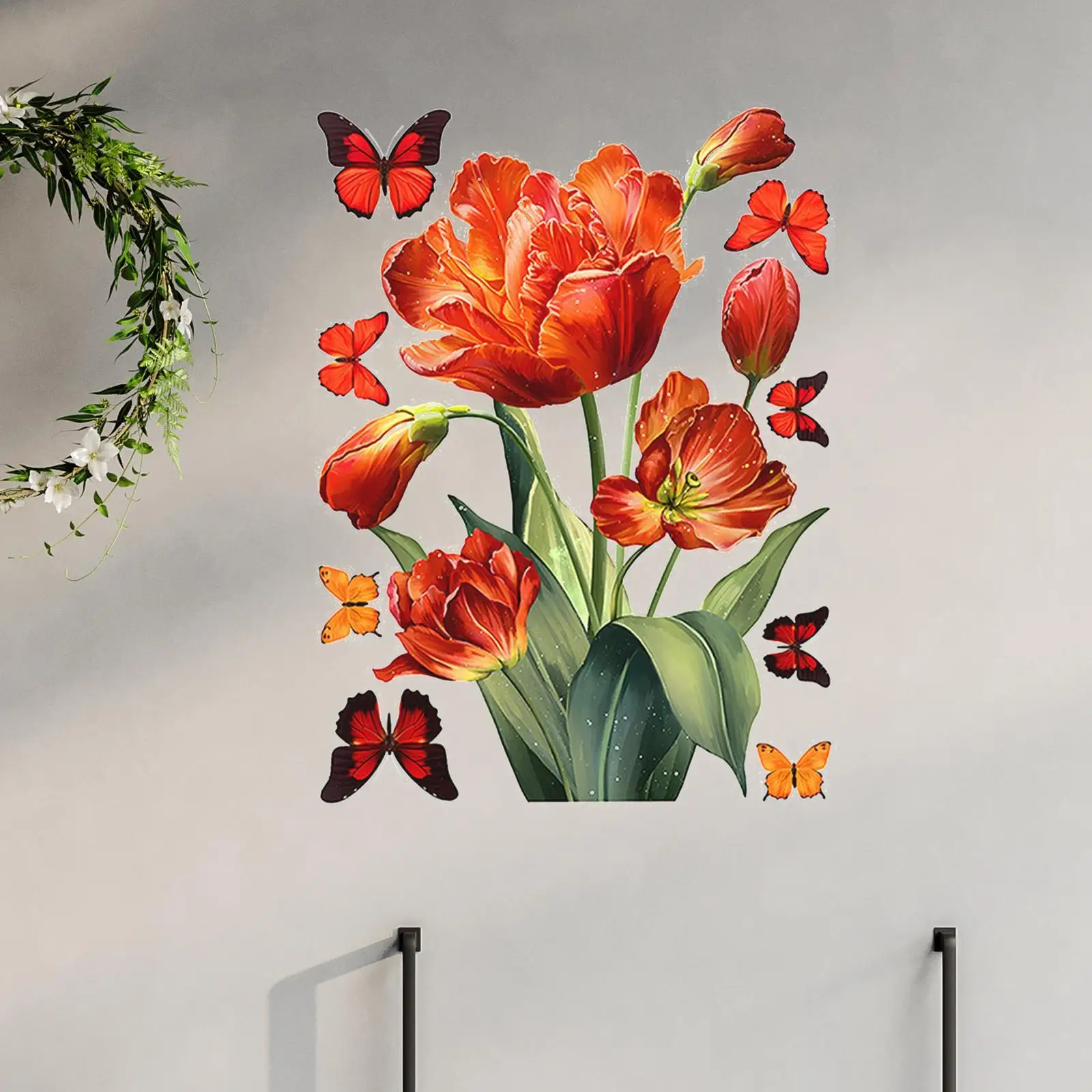 Tulips Butterfly Window Sticker Static Sticker Creative Elegant Artistic Window Decor for Home School