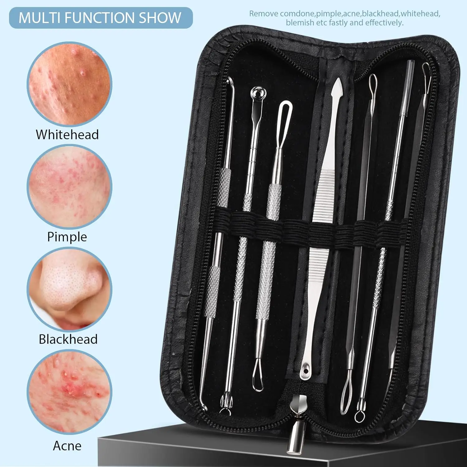 7pcs Blackhead Remover Kit Stainless Steel Needles Set Pimple Comedone Extractor Tools for Cleaning Facial Skin and Nose