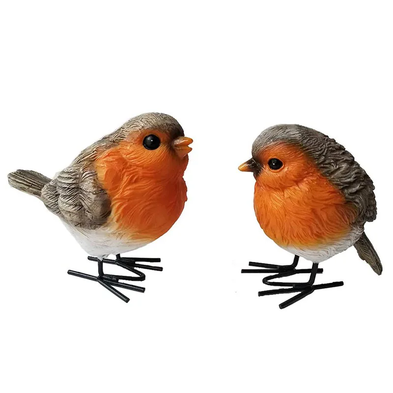 2Pcs Robin Birds Garden Statues Outdoor Waterproofing Sculptures Home