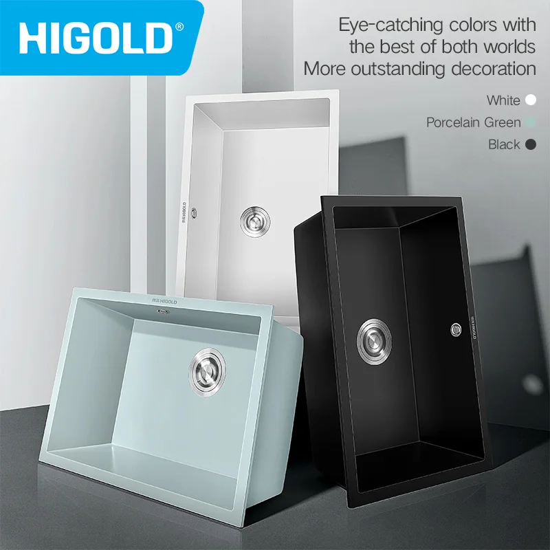 HIGOLD 28 Inch Kitchen Quartz Sink Narrow Sides Large Single Sink Household Undercounter Dishwasher