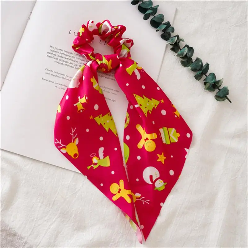 Santa Claus Bows Hair Scrunchies Long ribbon Ponytail Scarf Hair Tie Women Girls Elastic Bands Christmas Accessories