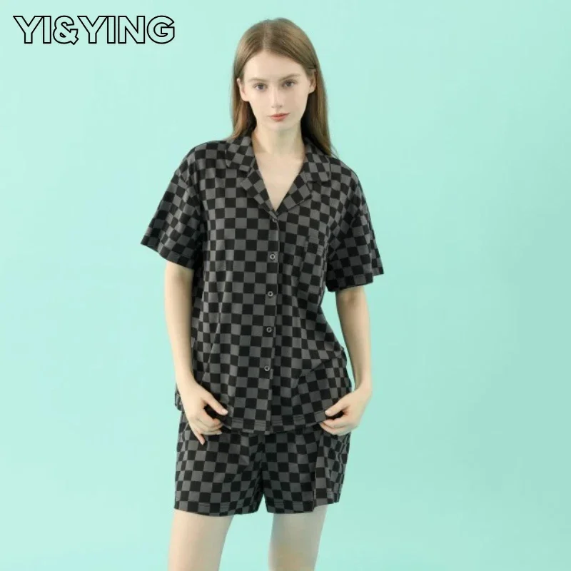 

[YI&YING] Summer signature style imitation silk pajamas, women's ice silk two-piece casual cardigan set, home wear YA2C050