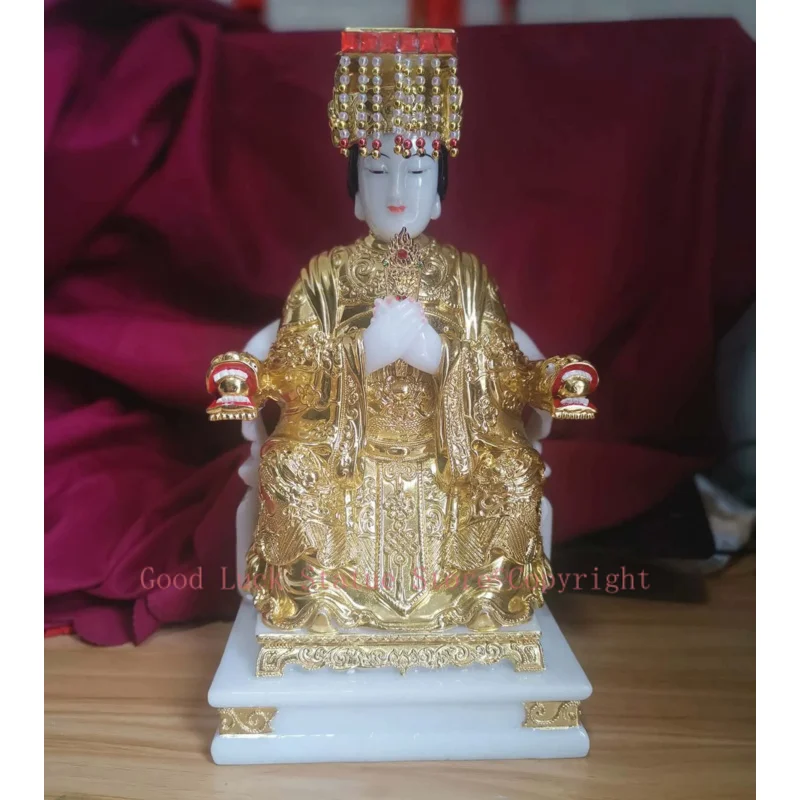 

high-grade Home Talisman Mascot Goddess of SEA Matsu Gold MAZU Guanyin Buddha jade Sculpture statue 28cm