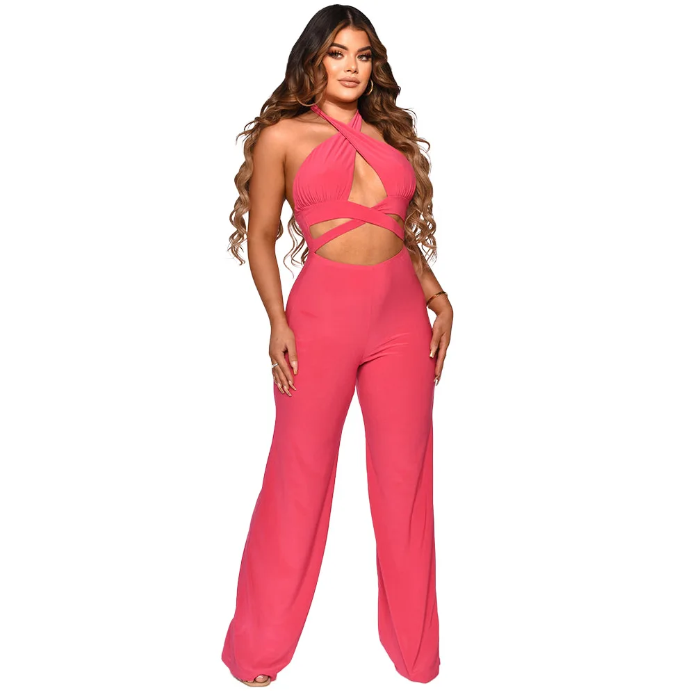

Women Halter Corss Low Backless Women One Piece Jumpsuits