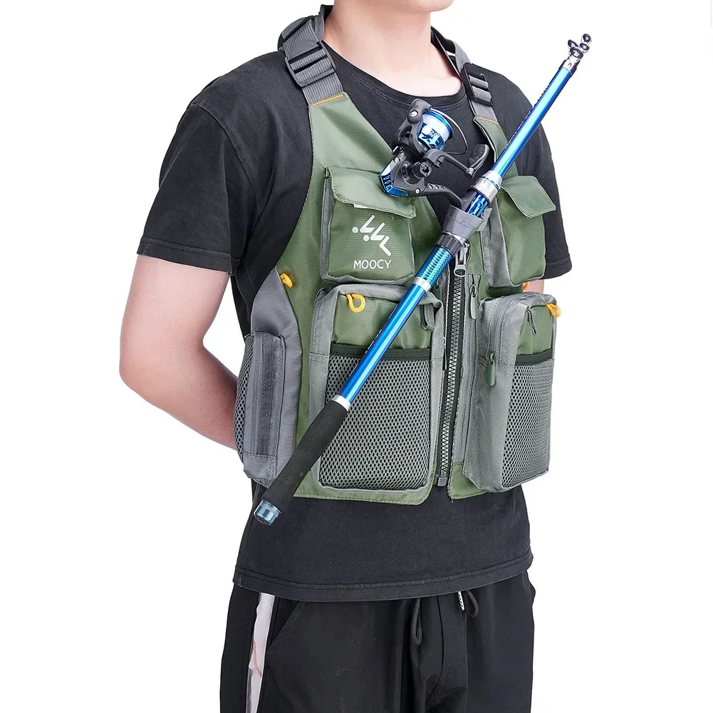 Gilet de pêche respirant mesh avec fermeture éclair - Veste légère pour randonnée pêche et voyage été