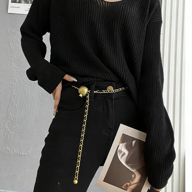 Damen Luxus Designer Metallgürtel Gold – Modischer Taillengürtel für Damen, dekorativer Gürtel für Röcke und Jeans – Detail 1