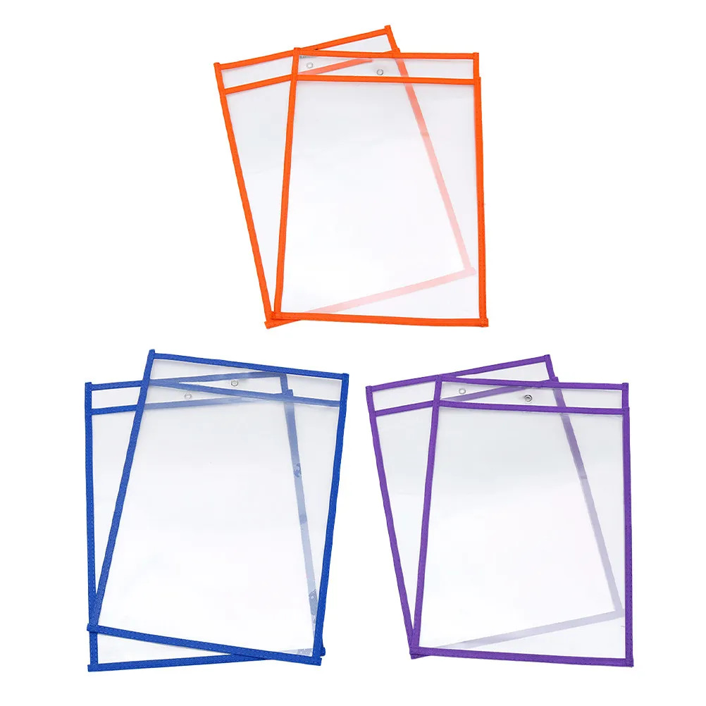 6Pcs 드라이 지우기 포켓 슬리브 교사용 투명 재사용 가능한 문서 보호 교실 학생 교육용