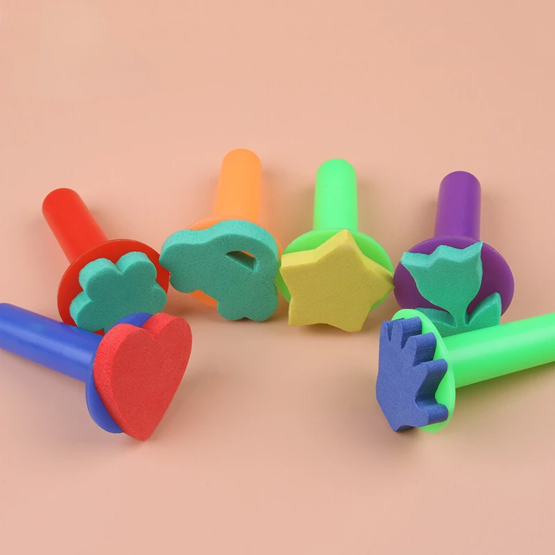 

6pcs Kids Toddler Sponge Stamp Brush Kits Flower Drawing Toys for Children Paint Educational Art and Craft Creativity Boys Girls