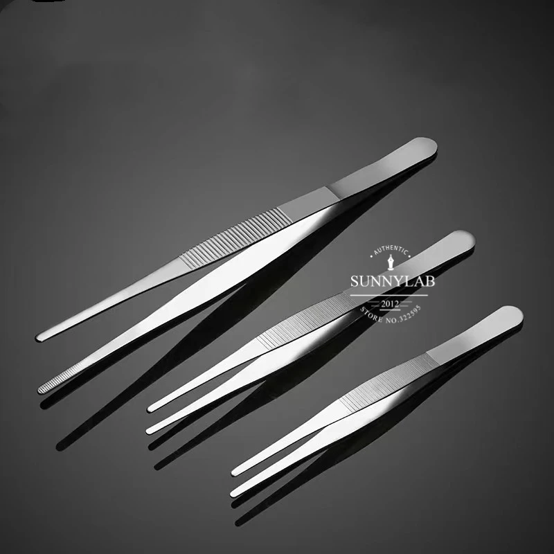 7pcs/set Thicken Stainless Steel Medical Straight Tweezers, Round-head Surgical Tweezer 12.5/14/16/18/20/25/30cm for Laboratory