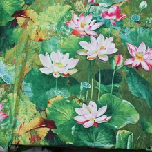 

100cm * 145cm Natural Cotton And Linen Printed Fabric Linen Cotton Cloth Blended Clothing Fabric Plant Flower Cloth Lotus