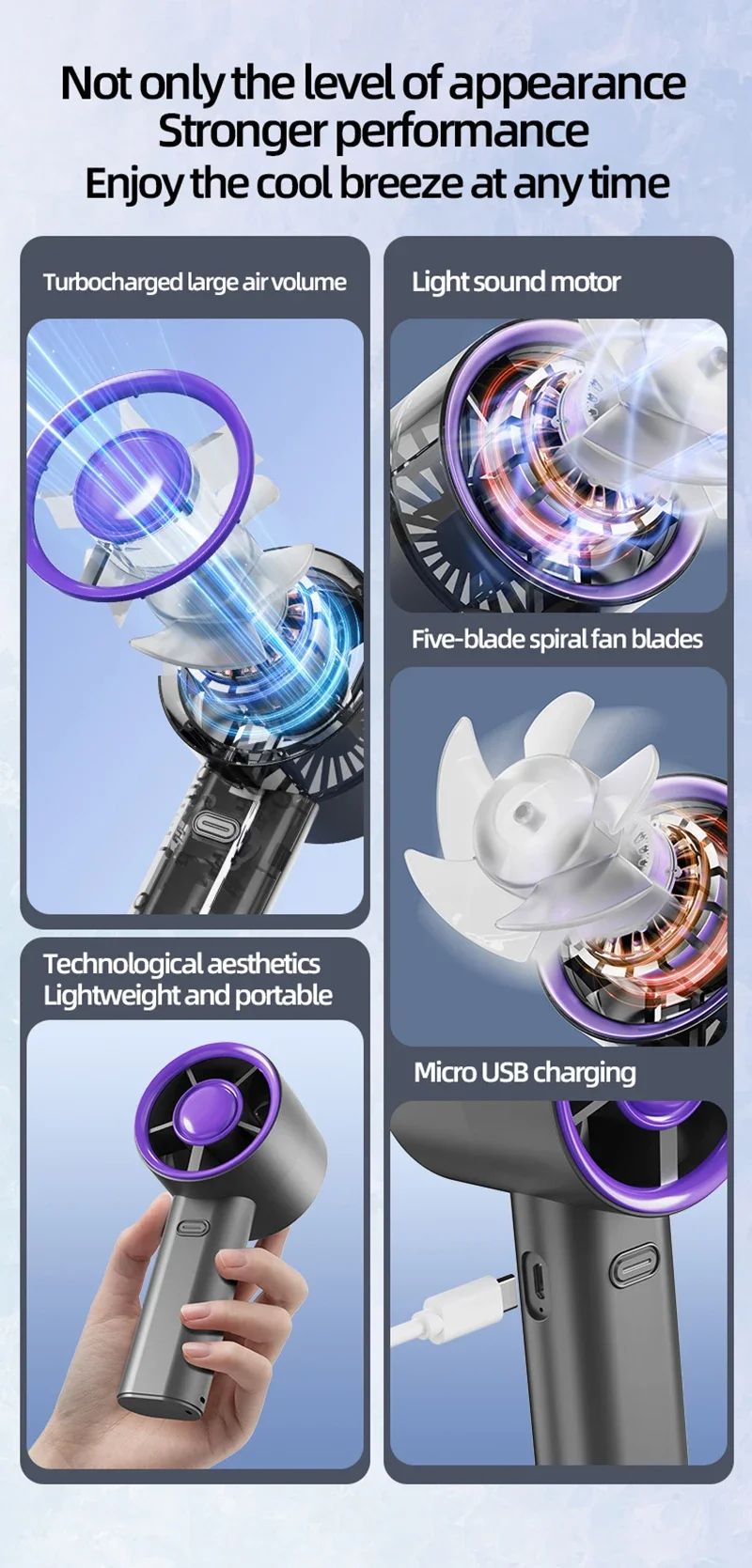 Description Picture 3 of itemSilent High-Speed Air Cooling USB Mini Handheld Fan Strong Breeze Fast Charging Portable Fan Personal For Travel Outdoor 2025